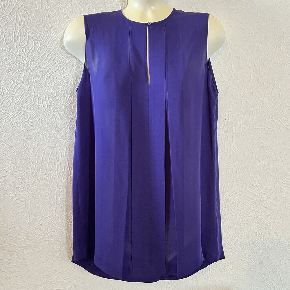 NWT Vince Berry Purple Pintuck Sleeveless Silk Tank Keyhole Top V216310992 S